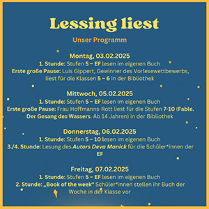 Lessing liest - Rahmenprogramm mit Frau Hoffmanns-Rott und Luis